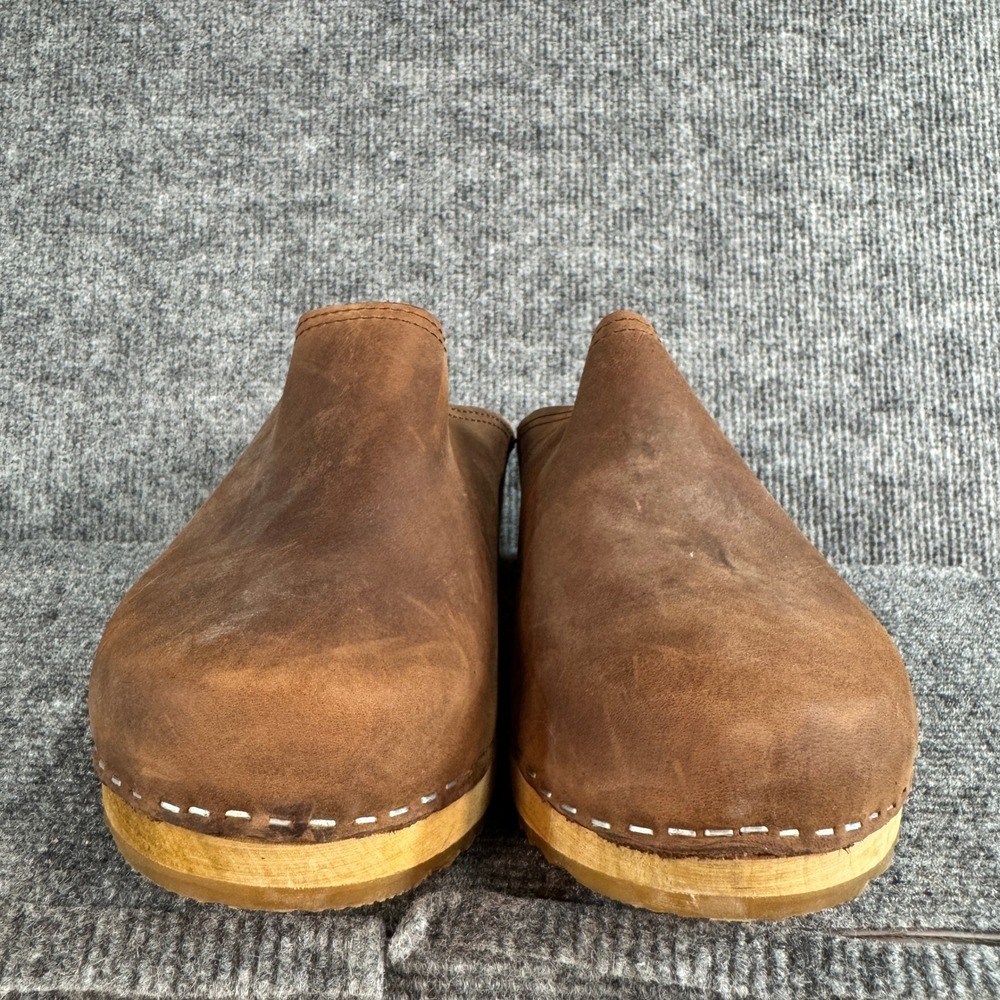 Olsson Clogs De Luxe Brown Leather Wooden Mules Made in Sweden Size 42 - Picture 3 of 16
